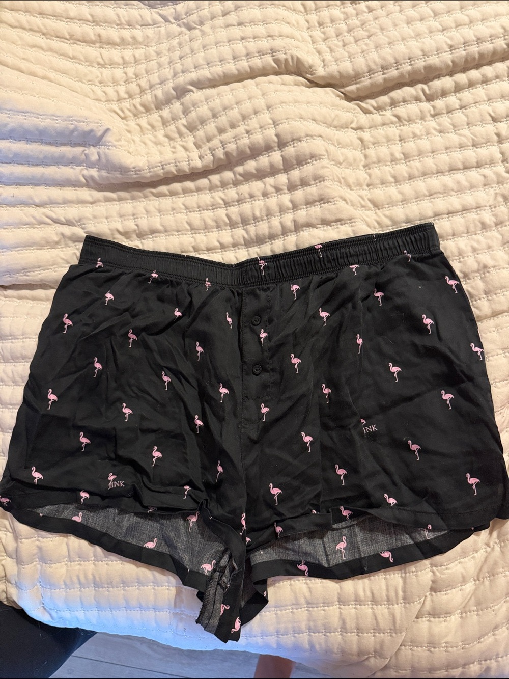PINK Victoria's Secret Black Shorts with Pink Flamingo Print
